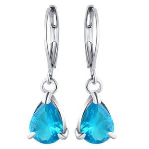 925 Sterling Silver Crystal Hoop Earring (Sky Blue